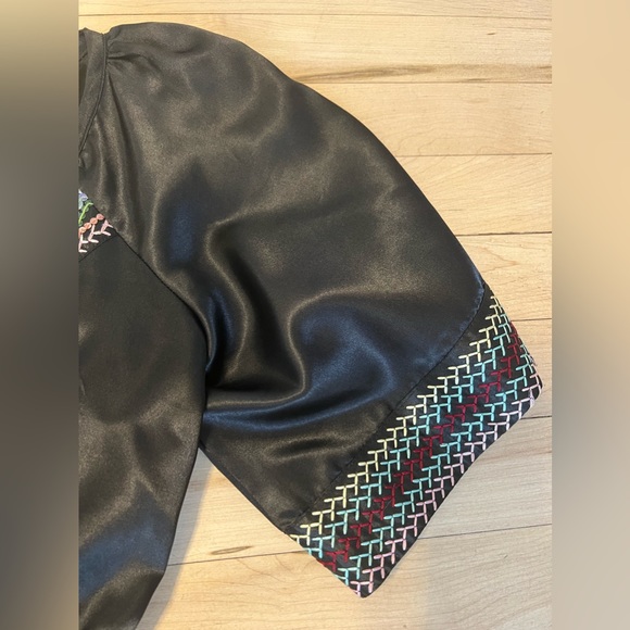 Arden B Boho A-Line cinched Waist Short Sleeve Boat Neck w/ Embroidery Black XS - Picture 7 of 11